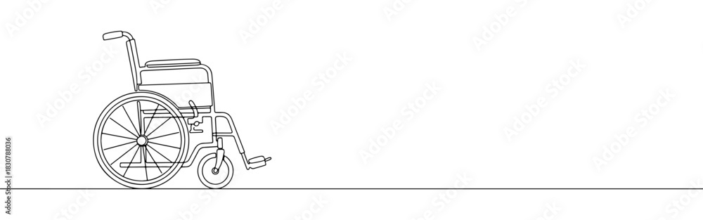 Fototapeta premium Continuous one thin smooth line simple minimalistic drawing of a wheelchair on a white background
