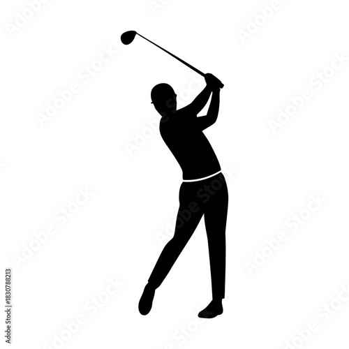 Golfer Silhouette Icon – Sports Vector on White.