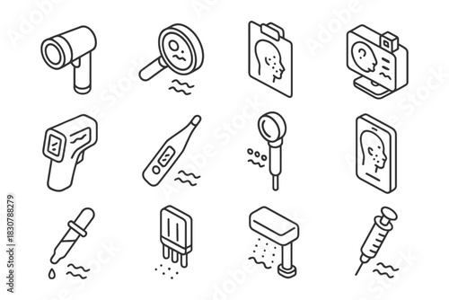 Medical and health equipment icons collection.