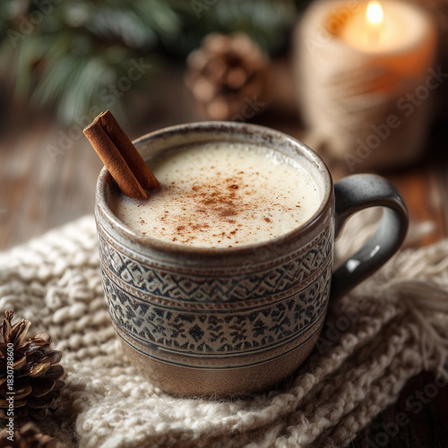 festive eggnog with christmas decorations