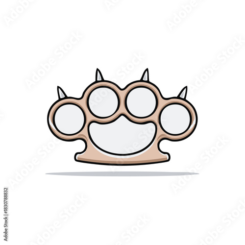 Cartoon style illustration of brass knuckles or knuckle dusters as a weapon and a symbol of violence and force in beige