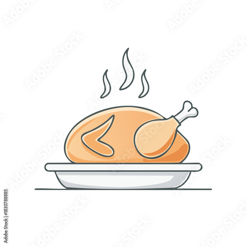 Golden Roasted Whole Chicken on Serving Platter With Steam Rising Up