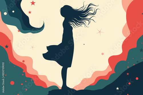 Girl, Childhood, Child, Inner Child, Starry Sky, Stars, Heaven, Hill, Road, Clouds, Earth, Fairy Tale, Cover, Story, Vector, Artwork