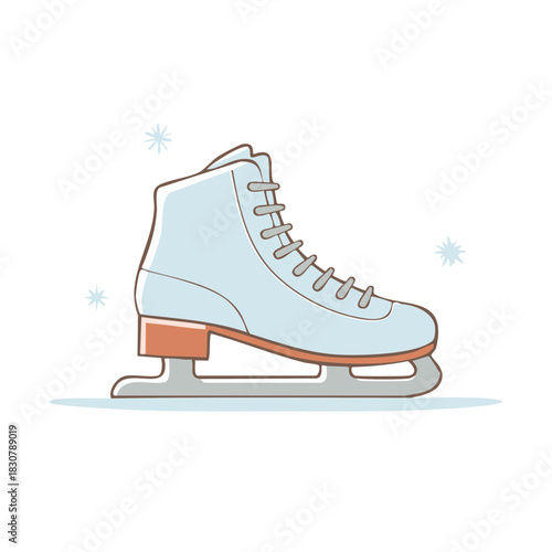 Light blue figure ice skate with laces and grey blade detailed cartoon illustration for winter sport