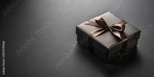 A sophisticated dark gift box tied with a brown ribbon, ready for a special occasion.