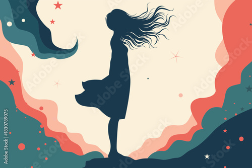 Girl, Childhood, Child, Inner Child, Starry Sky, Stars, Heaven, Hill, Road, Clouds, Earth, Fairy Tale, Cover, Story, Vector, Artwork
