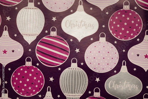 Christmas ornament pattern in pink and purple tones

