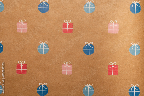 Colorful gift icons on kraft paper background
