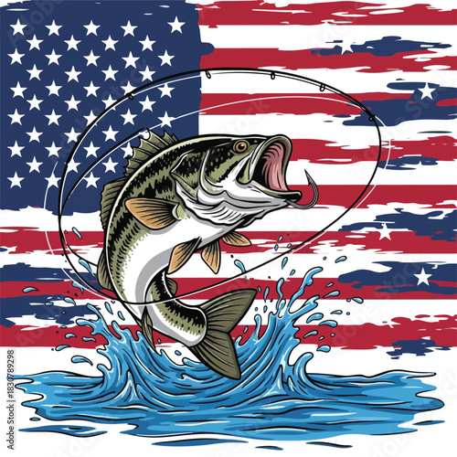 American flag on grunge background vector illustration