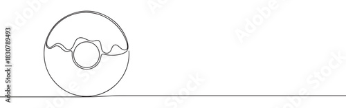 Continuous one thin smooth line simple minimalistic drawing of a donut on a white background
