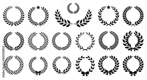 Collection of diverse laurel wreath designs symbolizing achievement and victory.