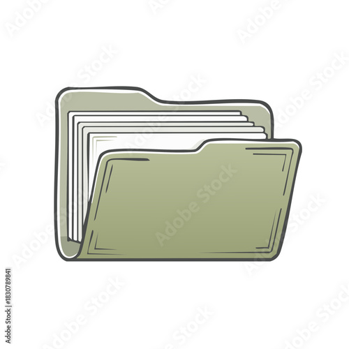 Open File Folder Icon with Documents, Illustration for Business, Documents, Storage and Information Management