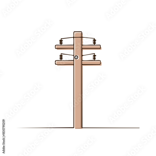 Stylized utility pole illustration with crossarms insulators power lines communication infrastructure drawing