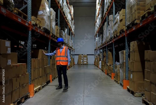 Warehouse operation and logistics management process, professional worker wearing safety