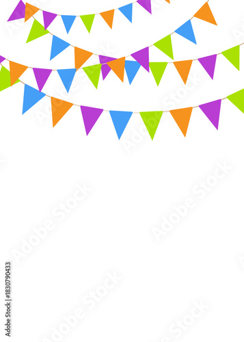 Multicolored bright buntings flags garlands isolated on white background