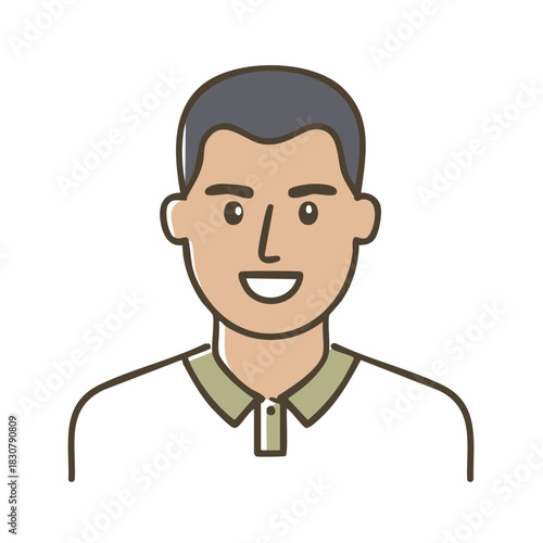 Friendly smiling man avatar illustration in a casual polo shirt, simple cartoon character vector