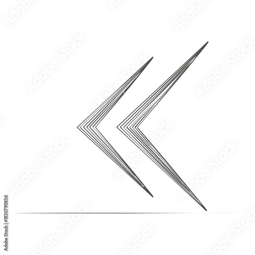 Abstract geometric layered line chevron arrows pointing left direction symbol illustration
