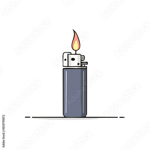 Minimalist cartoon illustration of a lit pocket lighter with a burning flame