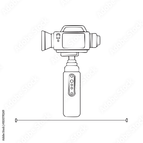 Outline of a Modern Video Camera with Stabilizer, Isolated on White