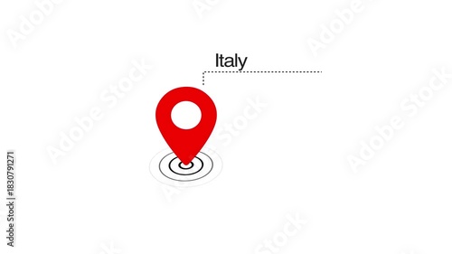 Italy location marker animation on transparent background. Italy map label with location pin symbol. Italy map with destination location concept

