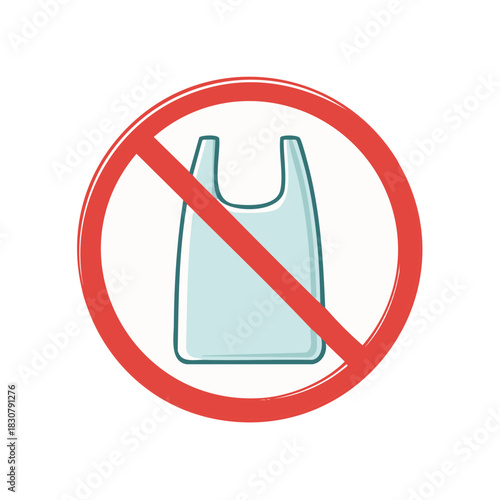 Stop using plastic shopping bags symbol for ecology conservation, red prohibition sign with plastic bag, environmentally friendly lifestyle