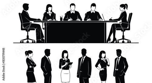 Diverse group of professionals collaborating in a modern meeting room and standing together.