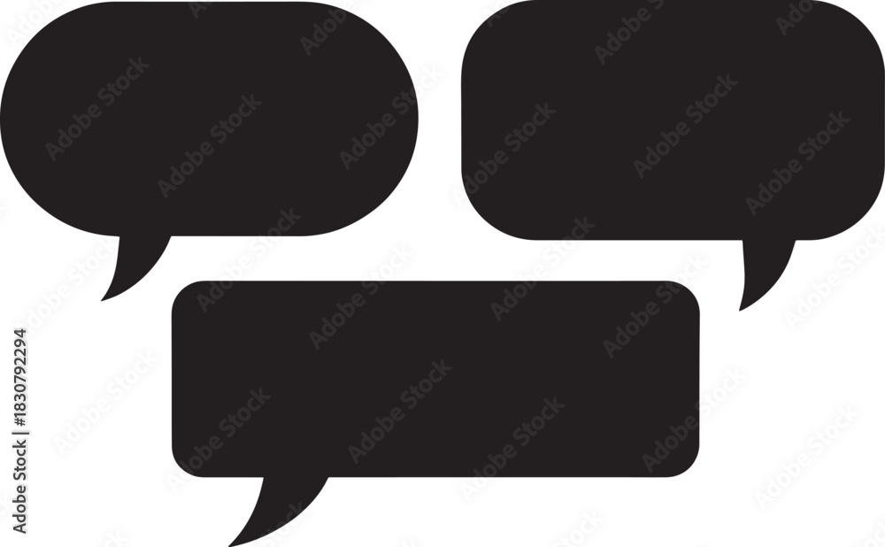 Fototapeta premium Three Black Speech Bubbles With Tails On White Background talk chat