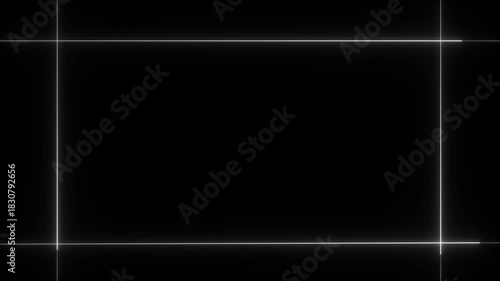 Neon line glowing square frame on black background. Neon lines frame animation. Rectangular frame with moving neon line.