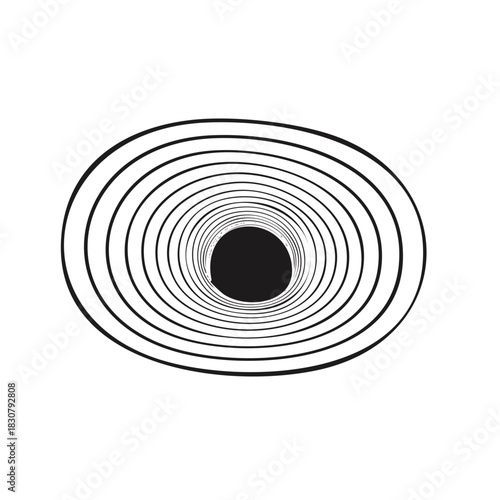 Black hole vortex optical illusion with concentric ellipses and distorted lines