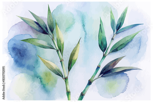 Bamboo Leaves Watercolor illustration 