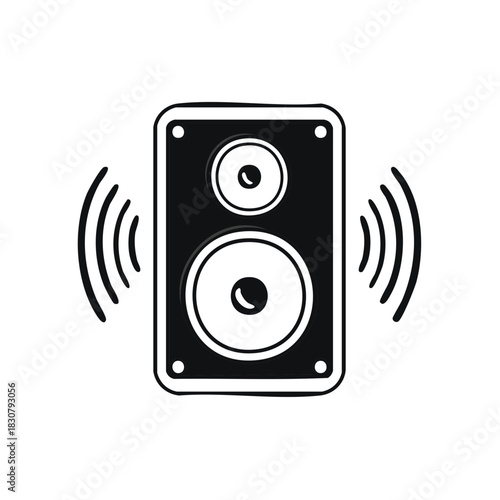 Black speaker icon emitting sound waves vector illustration audio system symbol