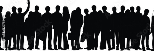 Large group of professional business people silhouettes standing together in a row isolated on white background for corporate workforce team concepts