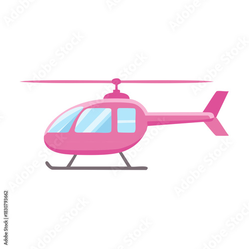 Pink helicopter cartoon illustration of a small private aircraft with rotors and glass cabin.