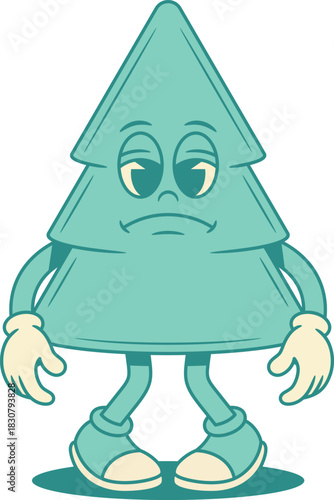 Tired sad green fir tree cartoon character comic contoured vector flat illustration. Upset unhappy funky Christmas spruce natural plant mascot no powers tiredness emotion personage