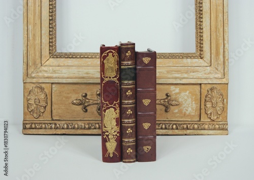 A old Swedish mirror with antique books in the front