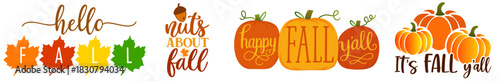 Fall Quotes & Autumn Lettering Bundle — Hello Fall, Happy Fall Y’all, It’s Fall Y’all, Pumpkin Sayings and Leaf Illustrations Set