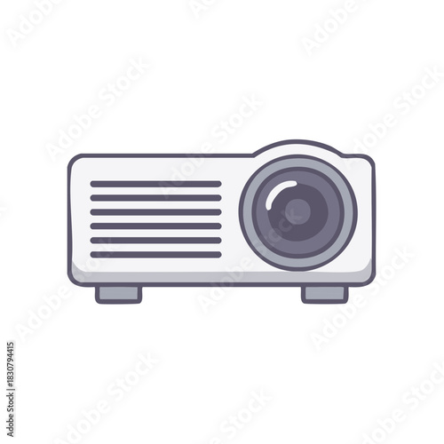 Modern white video projector flat design icon for business presentations and home entertainment