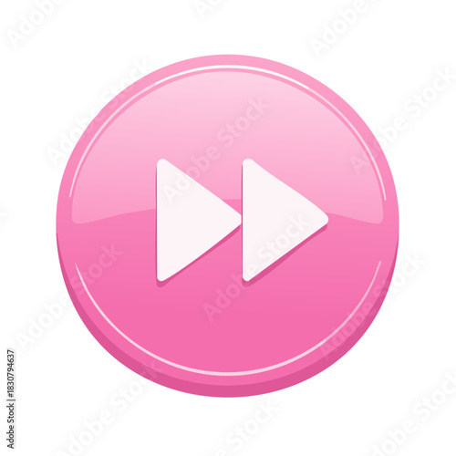 Shiny Pink Fast Forward Button Icon for User Interface and Digital Media Playback