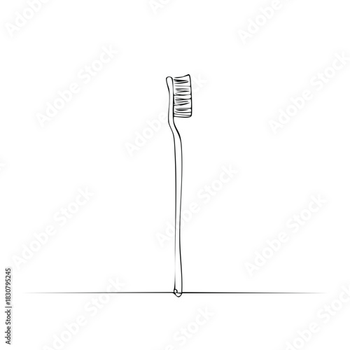 Continuous Line Drawing of a Toothbrush with Bristles for Oral Hygiene