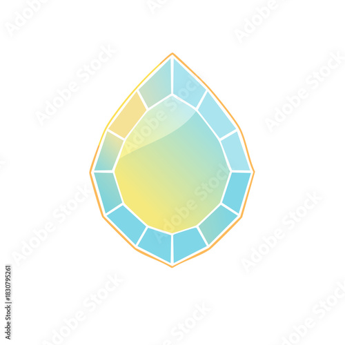 Teardrop Shaped Gemstone with Facets and Gradient Colors