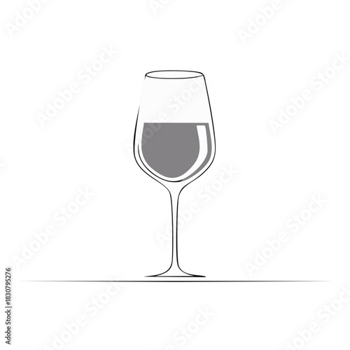 Minimalist vector illustration of a wine glass filled with liquid on a white background.