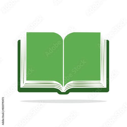 Open Book Illustration, Blank Pages, Green Cover, Education Graphic