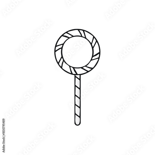 Hand-drawn black and white striped lollipop candy doodle illustration. Simple sweet dessert confectionery on a stick.