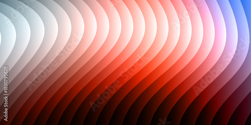 Neon ribbed fractal glass 3d background. Holographic vertical stripe pattern with vibrant purple blue yellow gradient. Abstract black bg, iridescent texture lines in radiant colors. 3D illustration	
