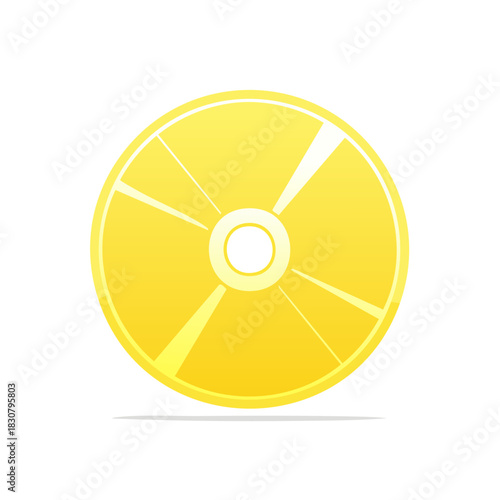Bright Yellow CD Disk with Light Rays Data Storage Technology Concept