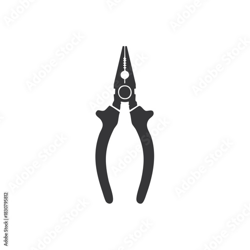 Silhouette illustration of a pliers tool. A monochrome icon of metal gripping tool.
