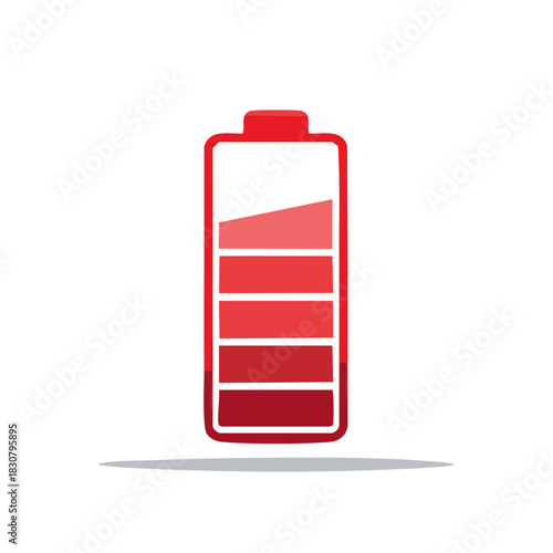 Red battery indicator showing low charge level with segmented bars on white background