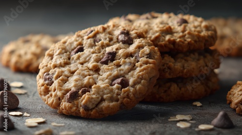 Chocolate chip oatmeal cookies closeup
