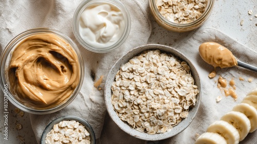 Breakfast oats peanut butter banana bowl