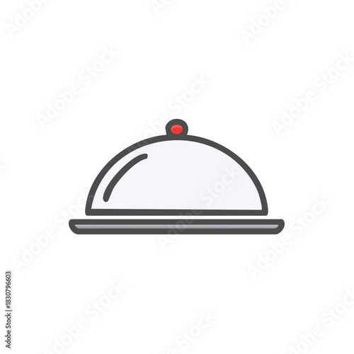 Simple stylized vector illustration of a covered dish with a red knob